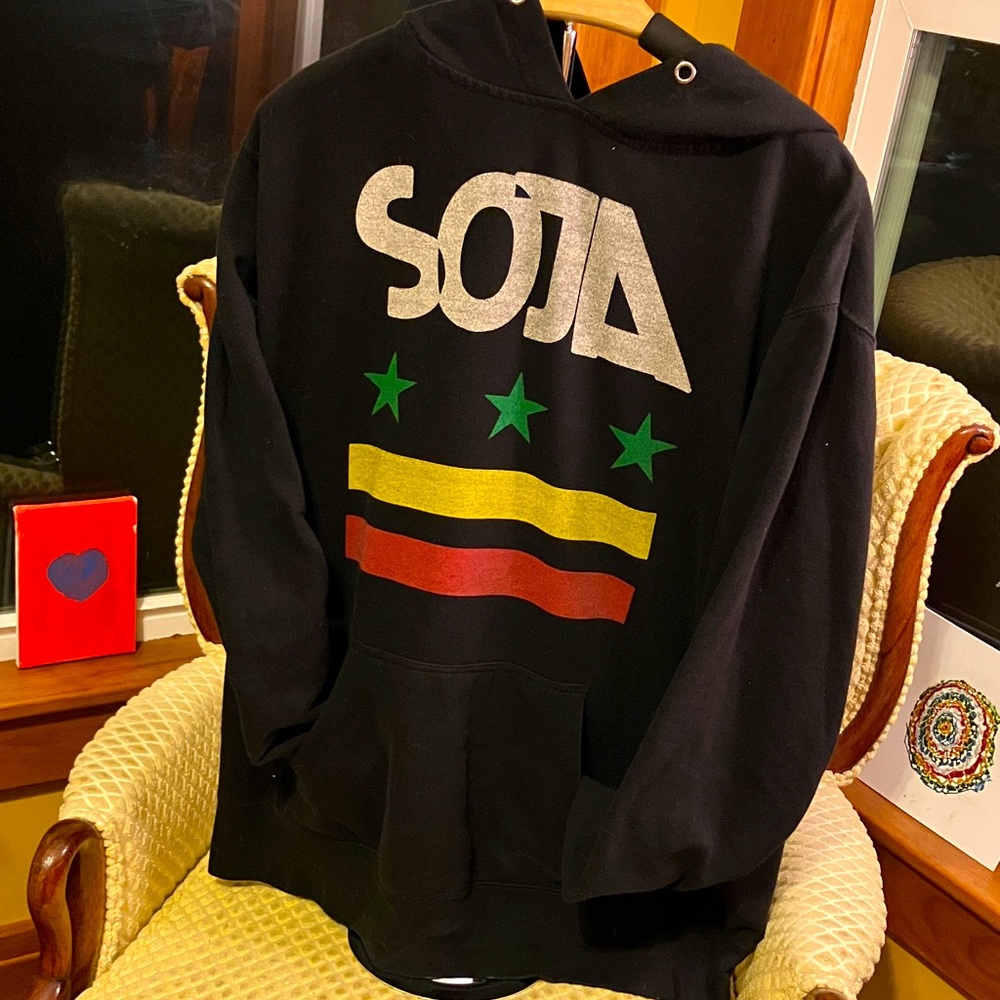 SOJA Black Hoodie with Colorful Stripes